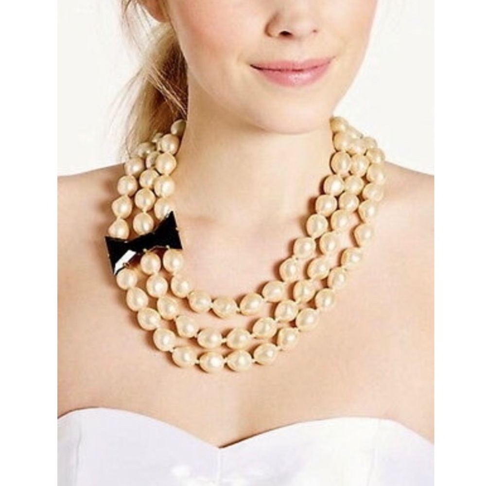 kate spade Cream Pearl Necklace with Black Bow